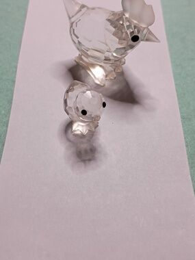 Vintage Swarvoski Chicken & Chick Clear Crystal Glass Bird Figurine - Clear